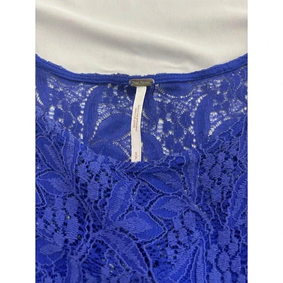 Free People Lace Bell Sleeve Mini Dress Royal Blue Flared Fit size S - Picture 4 of 9